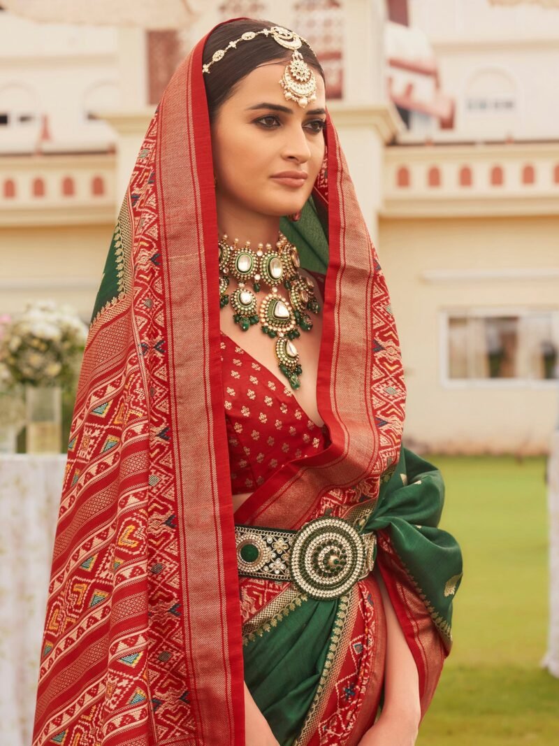 Dark Green Ethnic Wear Traditional Designer Printed Patola Silk Saree - Image 4