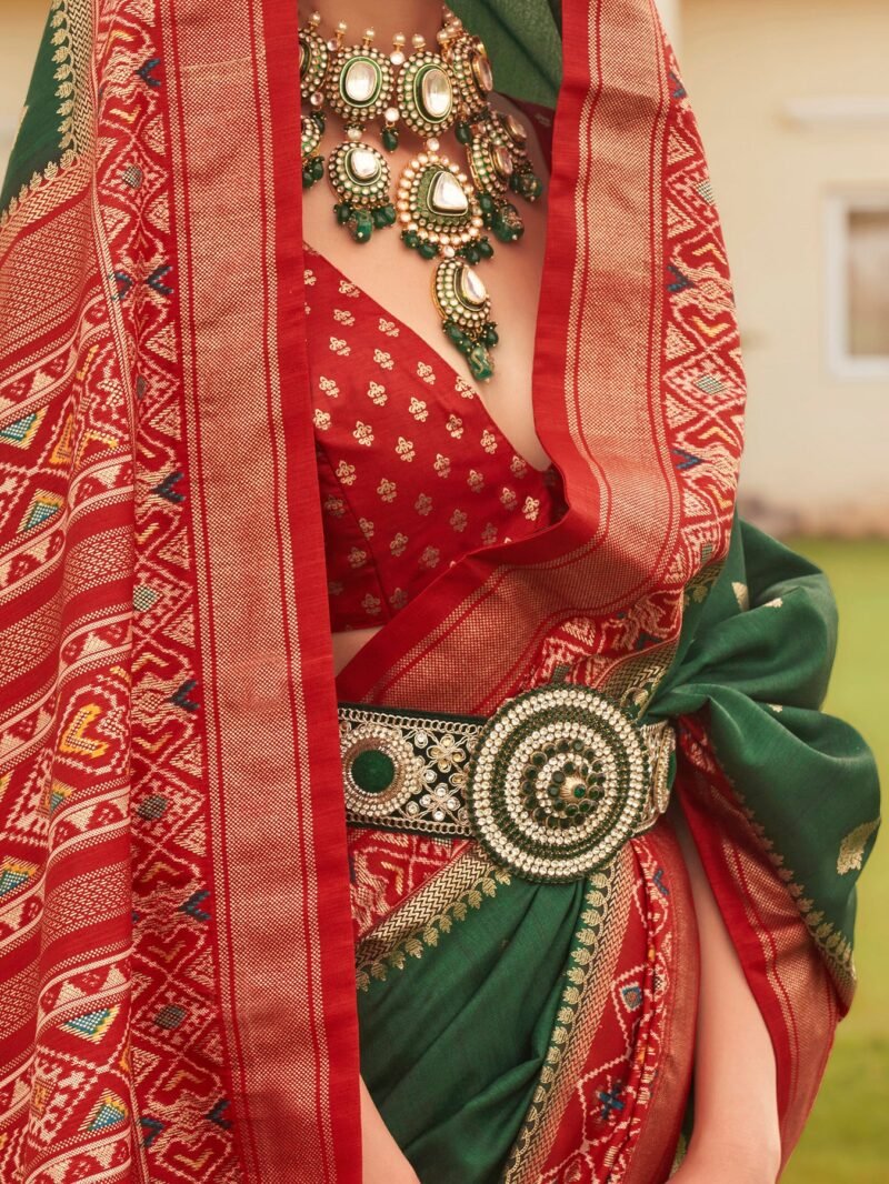 Dark Green Ethnic Wear Traditional Designer Printed Patola Silk Saree - Image 2