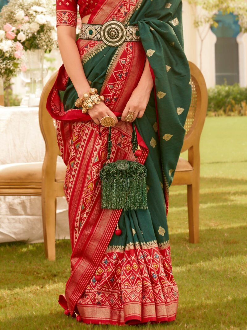 Dark Green Ethnic Wear Traditional Designer Printed Patola Silk Saree - Image 3
