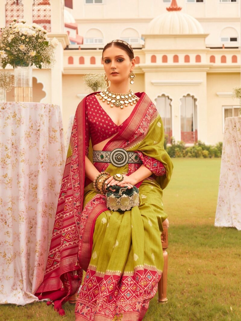Lemon Green Ethnic Wear Traditional Designer Printed Patola Silk Saree - Image 2