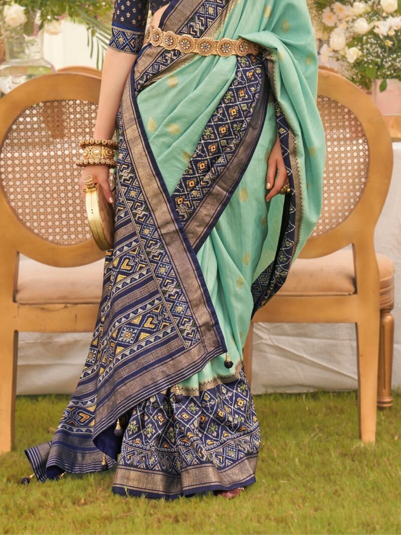 Sea Green Ethnic Wear Traditional Designer Printed Patola Silk Saree - Image 3
