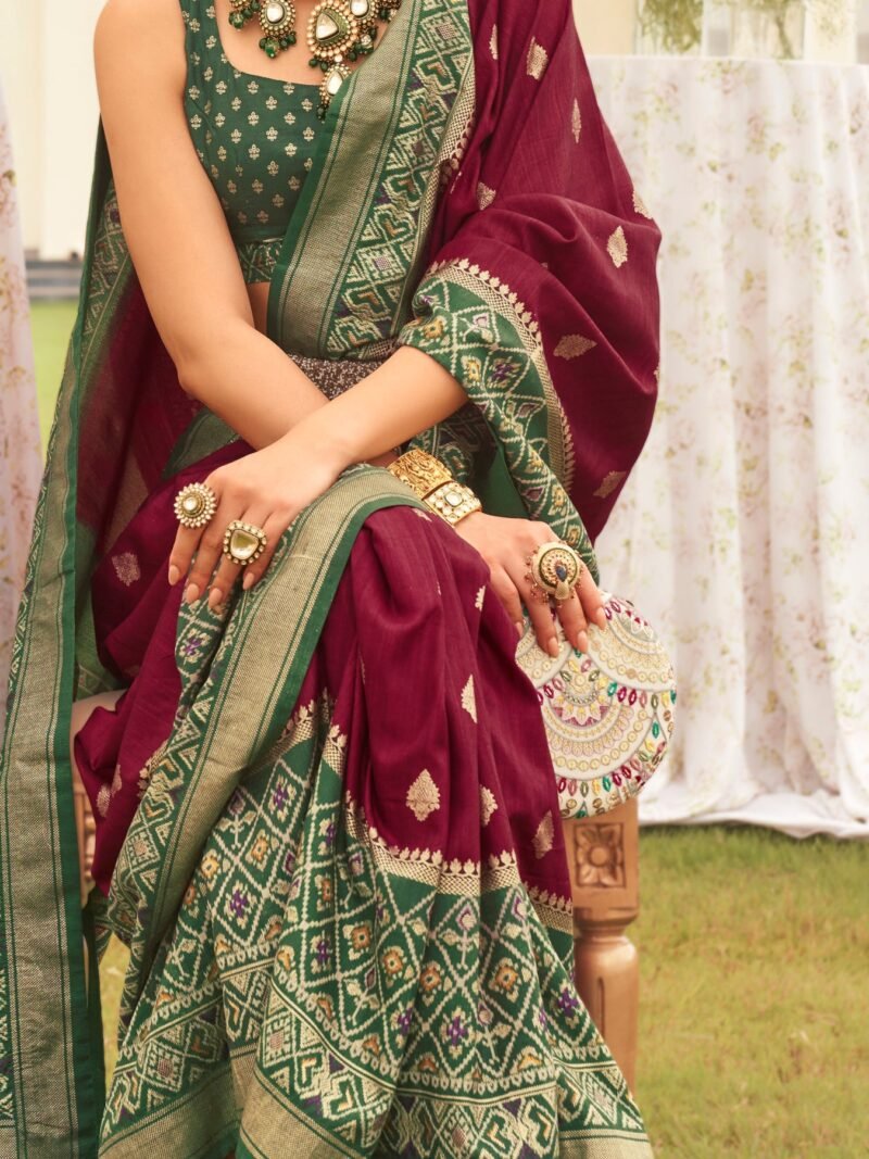 Maroon Ethnic Wear Traditional Designer Printed Patola Silk Saree - Image 3