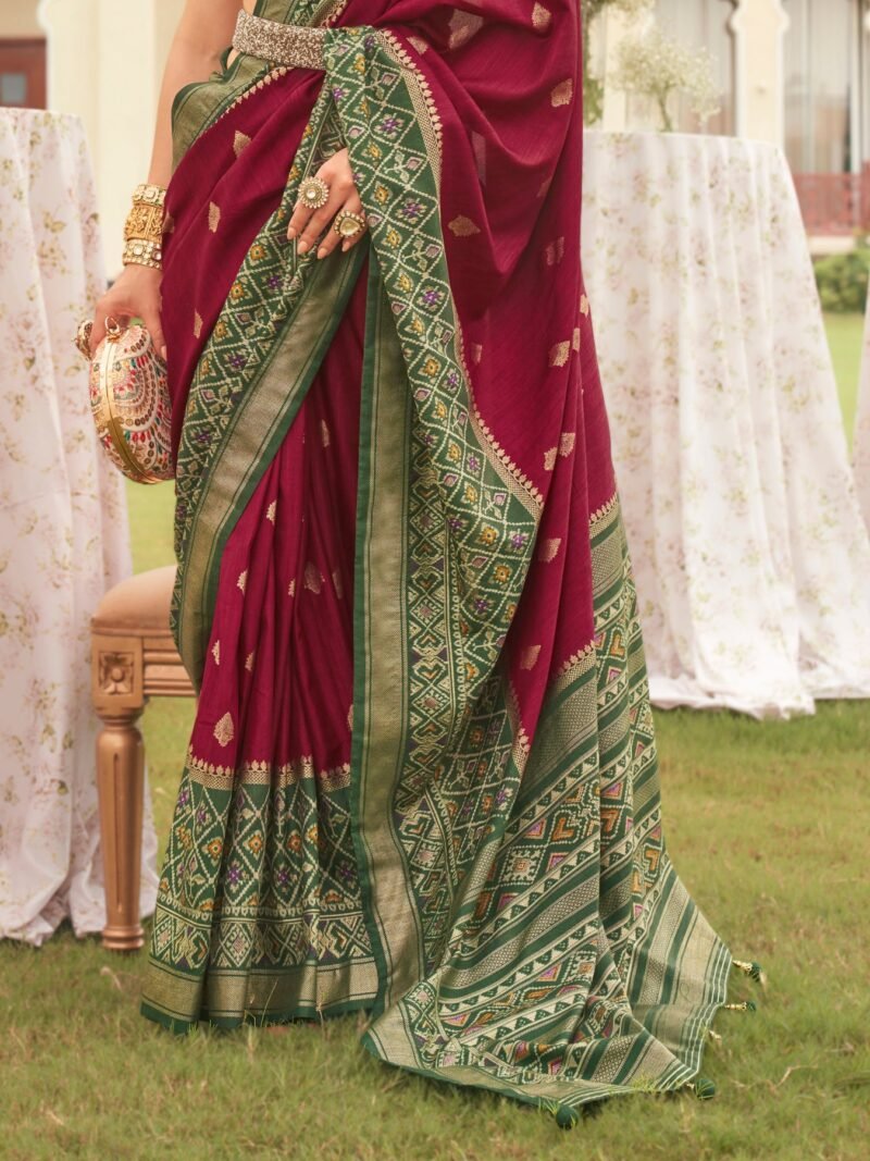 Maroon Ethnic Wear Traditional Designer Printed Patola Silk Saree - Image 2