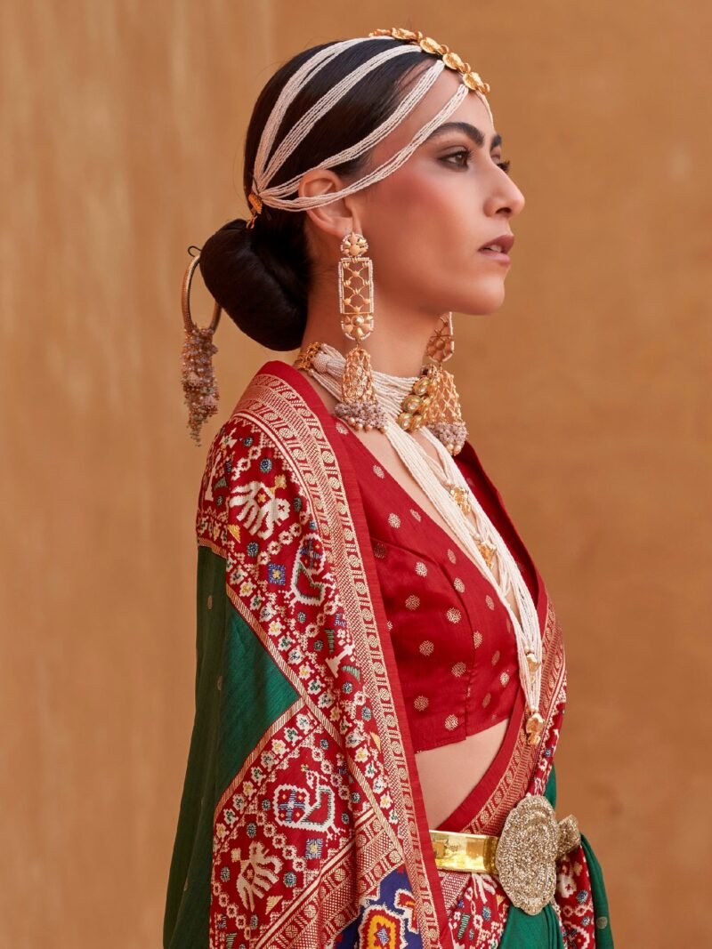 Green Woven Designer Luxury Patola Silk Saree - Image 4