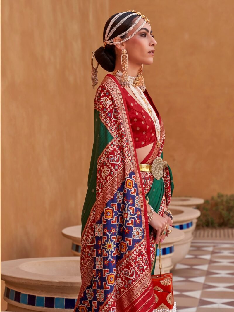 Green Woven Designer Luxury Patola Silk Saree - Image 2