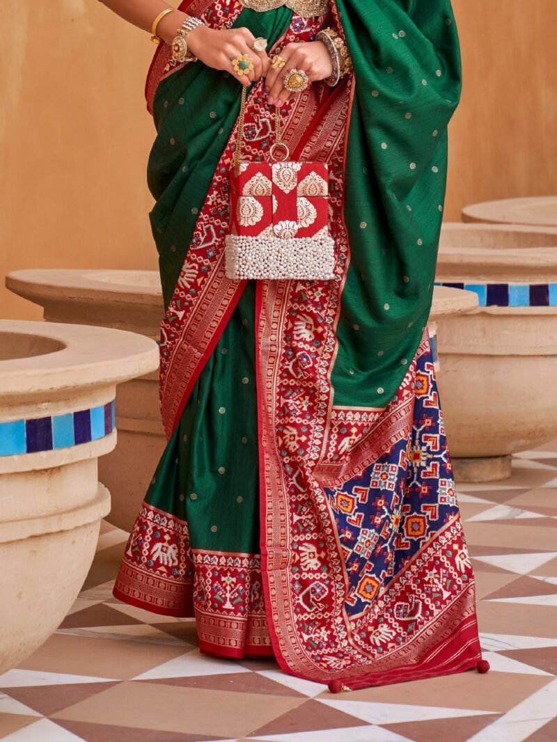 Green Woven Designer Luxury Patola Silk Saree - Image 3