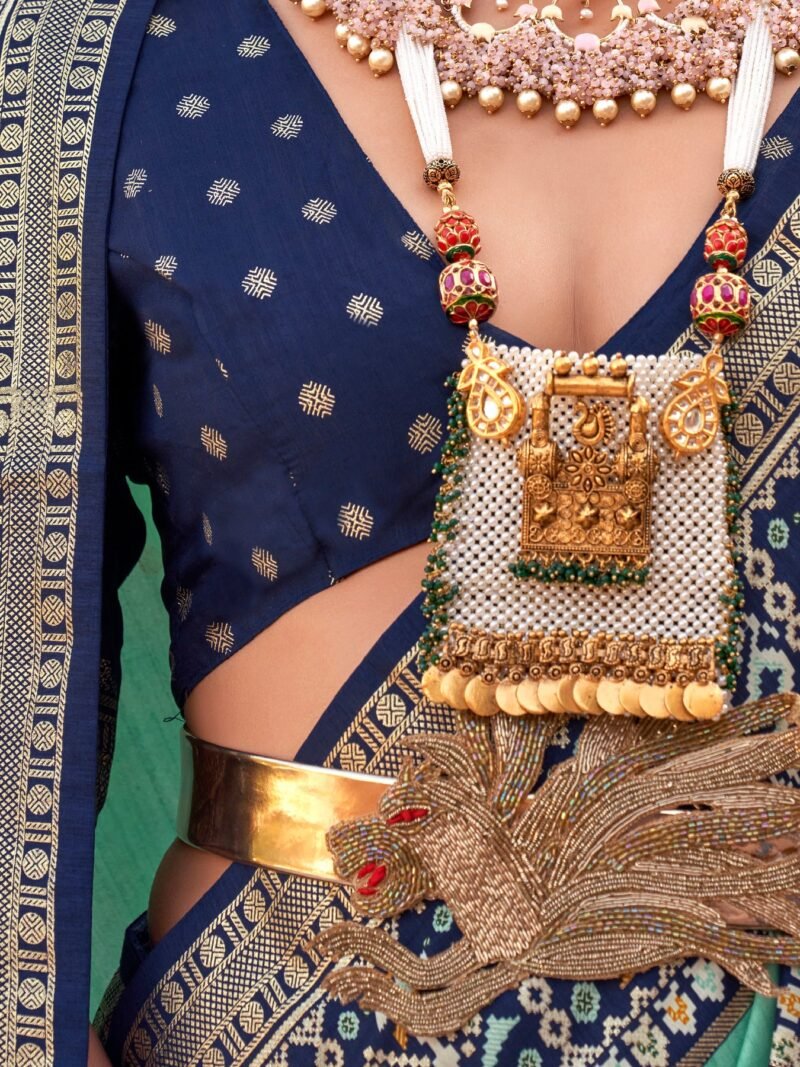 Sea Green Woven Designer Luxury Patola Silk Saree - Image 2