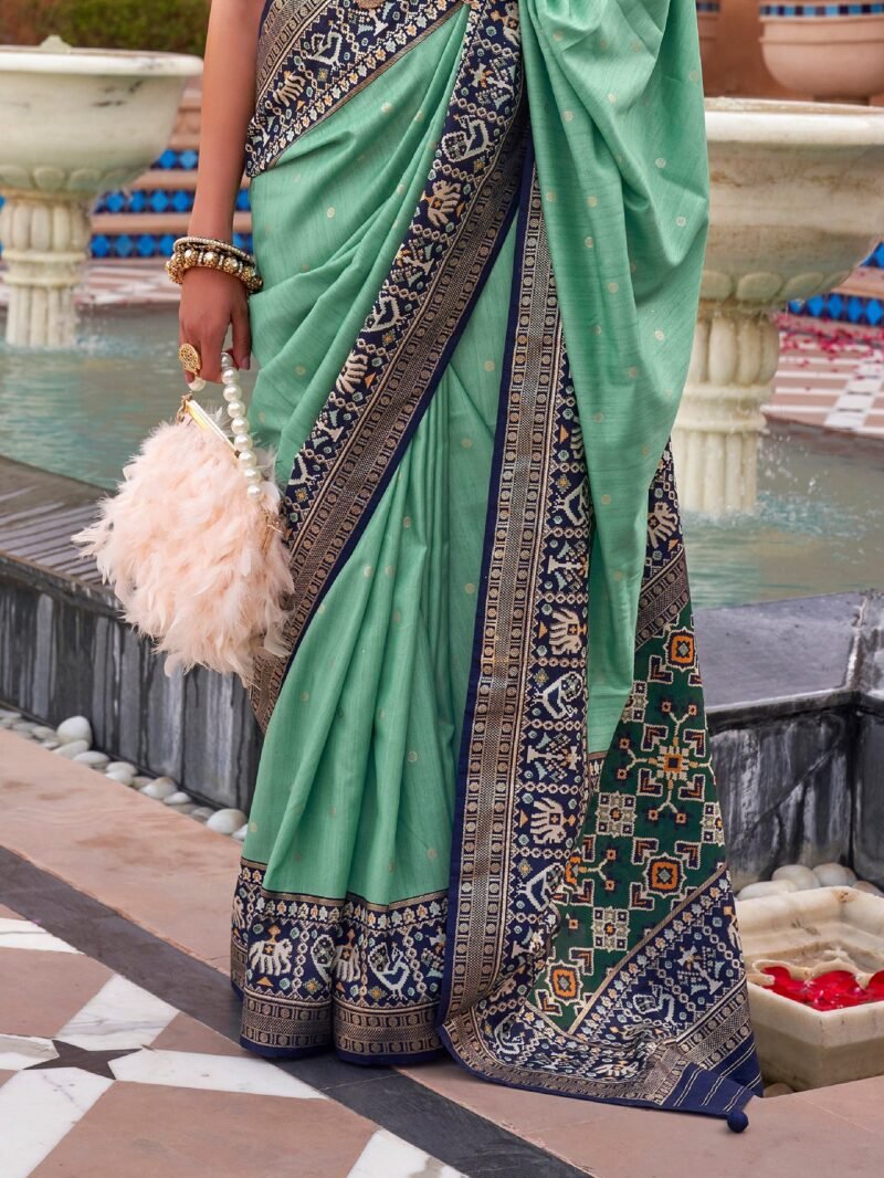 Sea Green Woven Designer Luxury Patola Silk Saree - Image 4