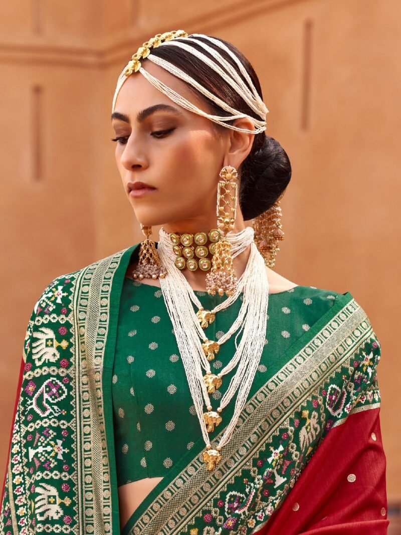 Red Woven Designer Luxury Patola Silk Saree - Image 3