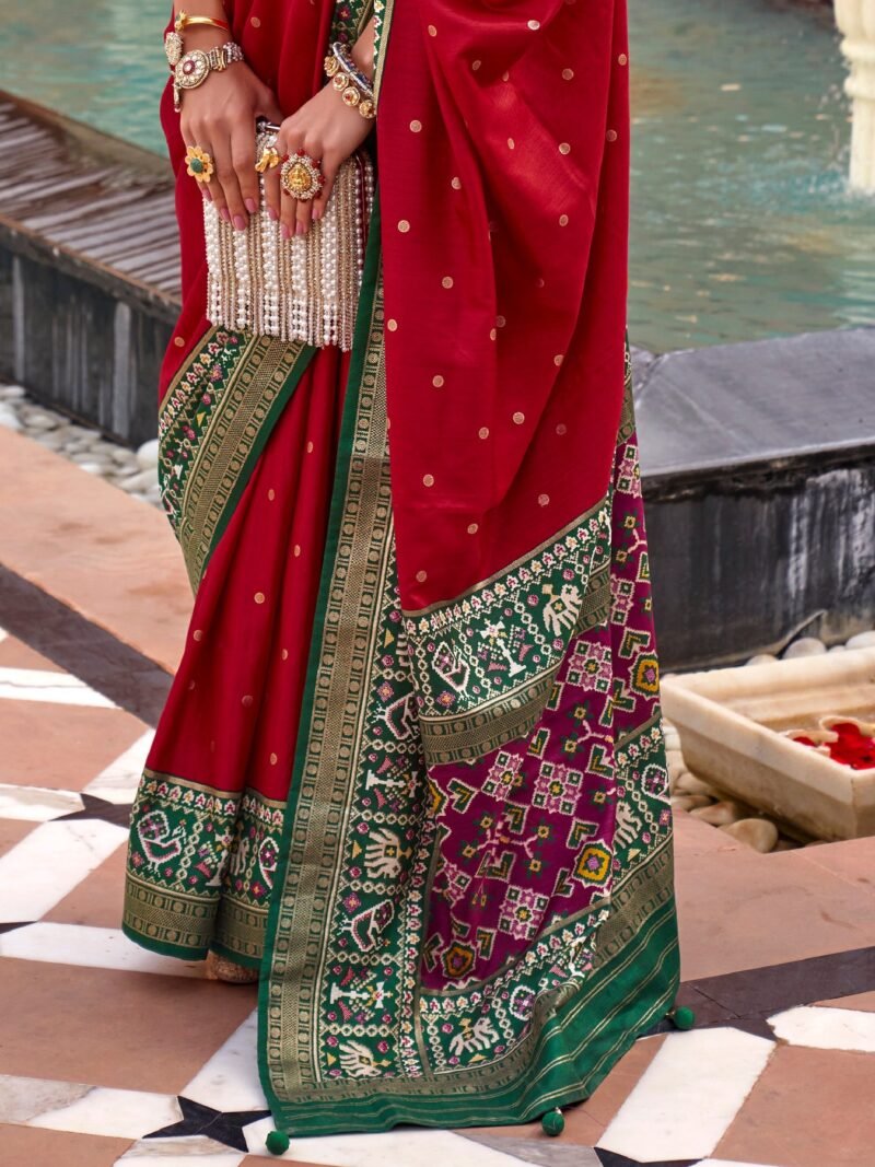 Red Woven Designer Luxury Patola Silk Saree - Image 2