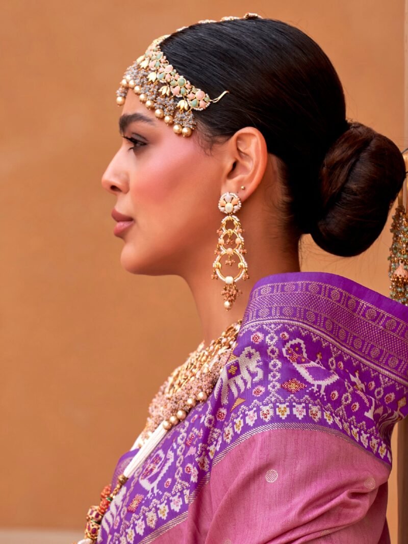 Baby Pink Woven Designer Luxury Patola Silk Saree - Image 3