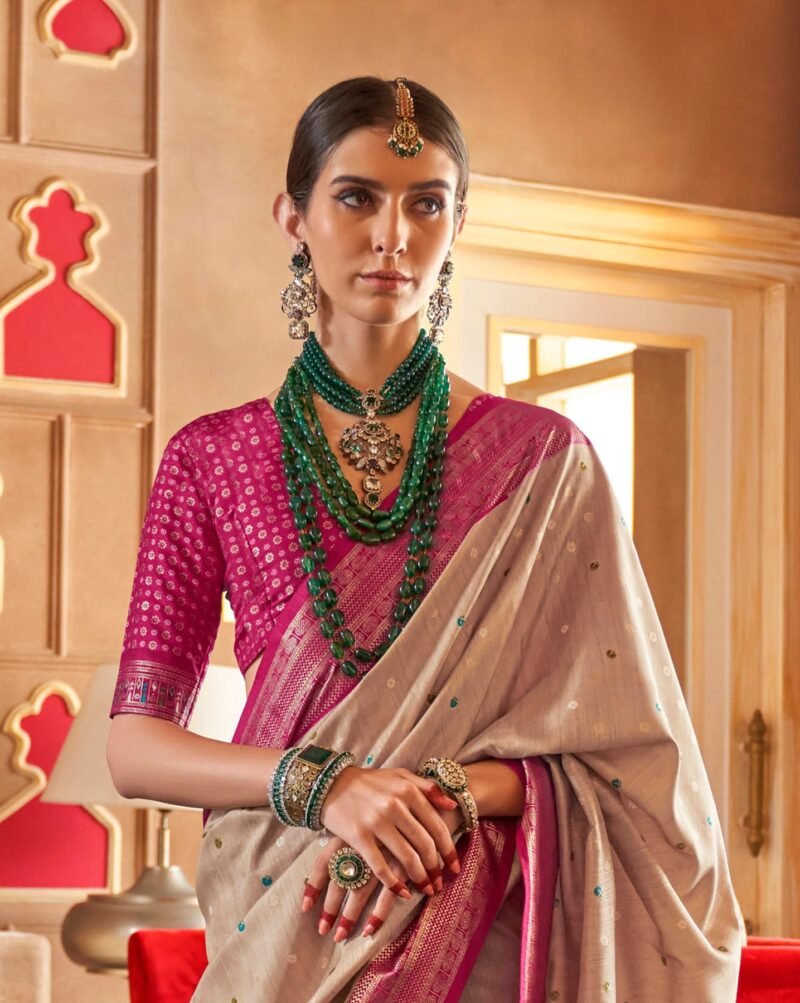 Beige Soft Silk Printed Patola Saree - Image 4