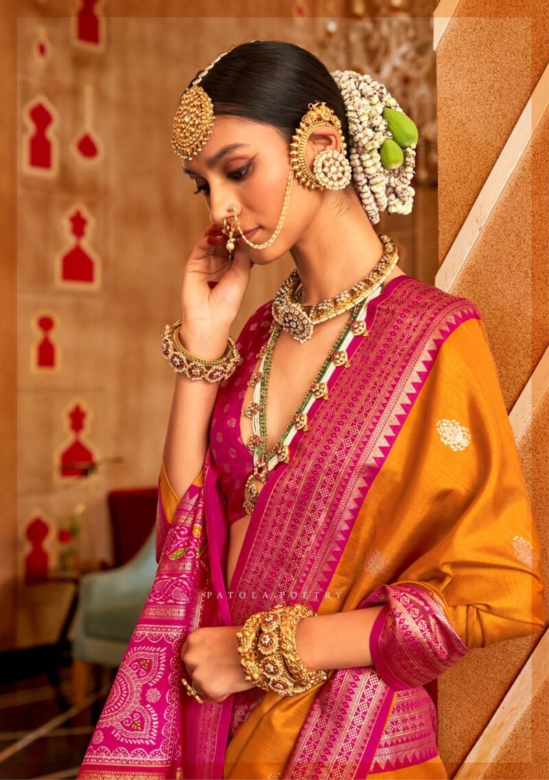 Orange Soft Silk Printed Patola Saree - Image 4