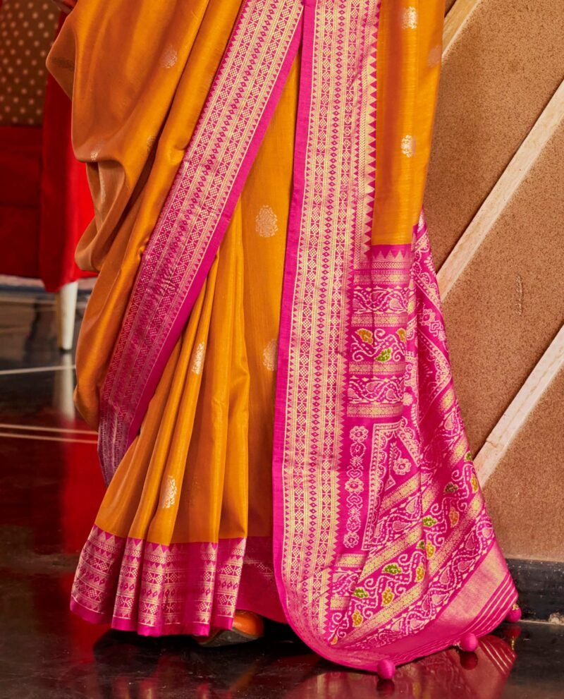 Orange Soft Silk Printed Patola Saree - Image 2