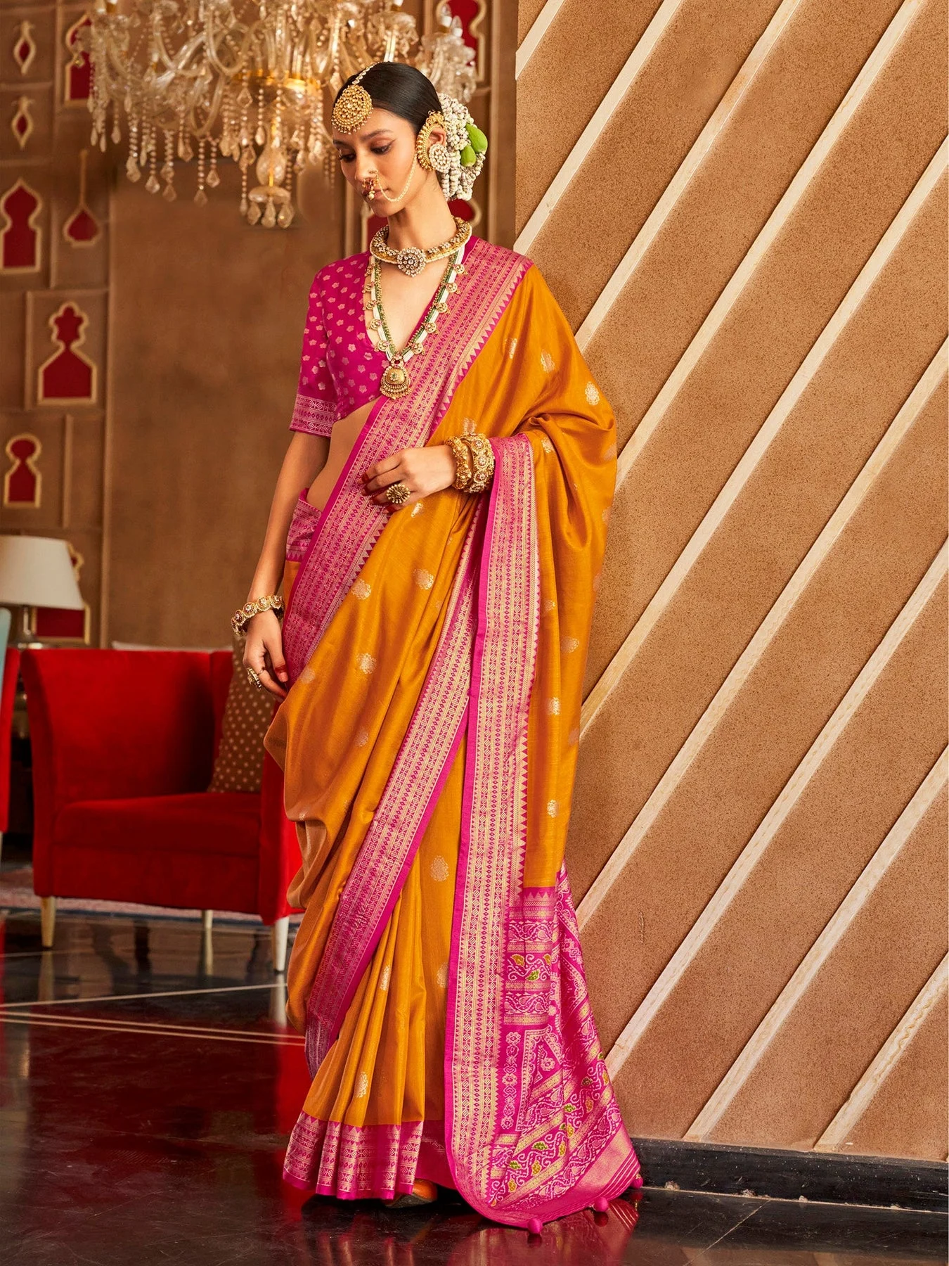 RCRW3705_4d4eff6a-7934-4879-989c-aa6aea15d176_1800x1800 Orange Soft Silk Printed Patola Saree - Image 1