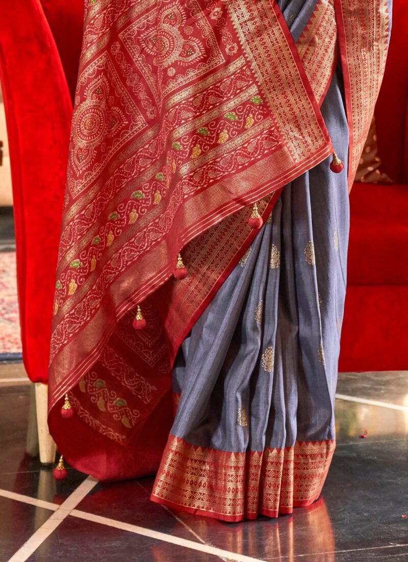 Grey Soft Silk Printed Patola Saree - Image 2