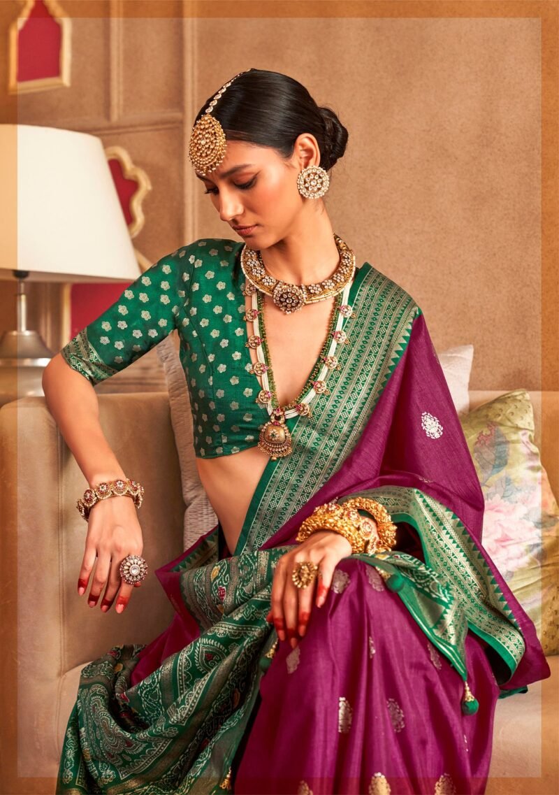 Plum Soft Silk Printed Patola Saree - Image 4