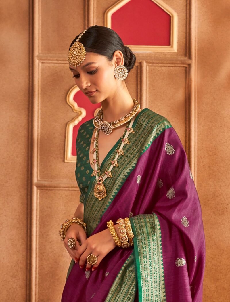 Plum Soft Silk Printed Patola Saree - Image 3