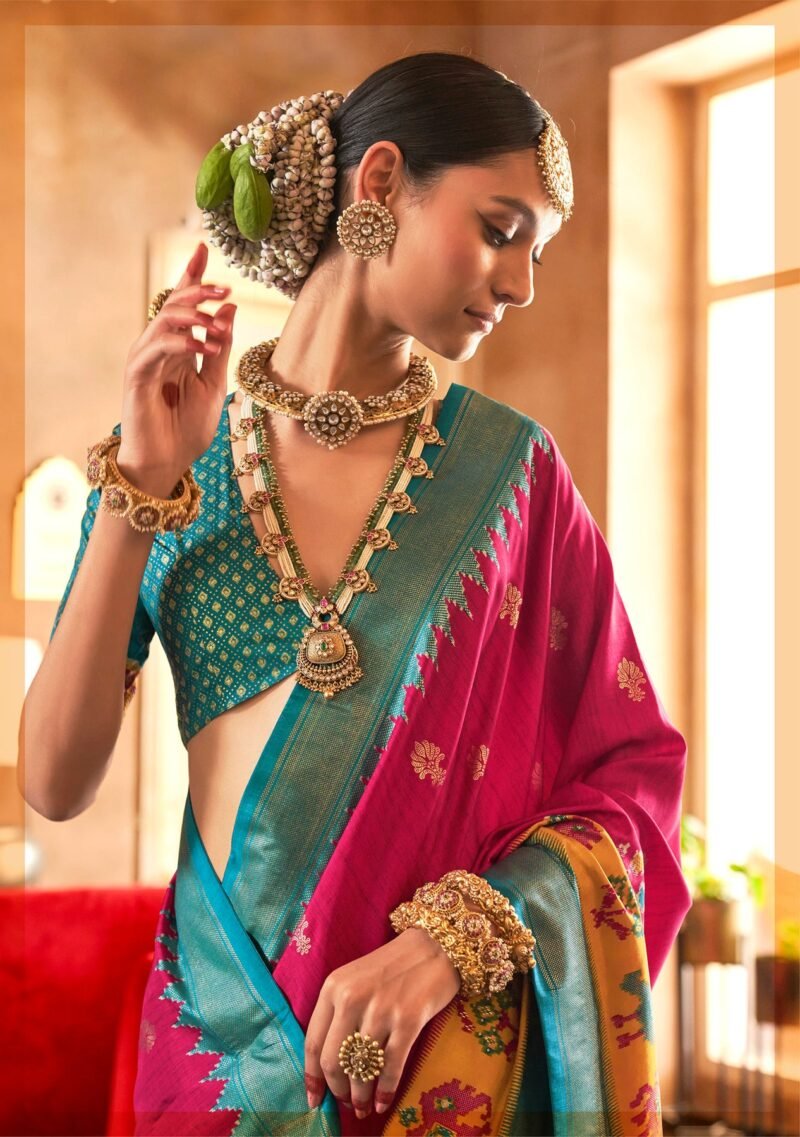 Dark Hot Pink Soft Silk Printed Patola Saree - Image 4