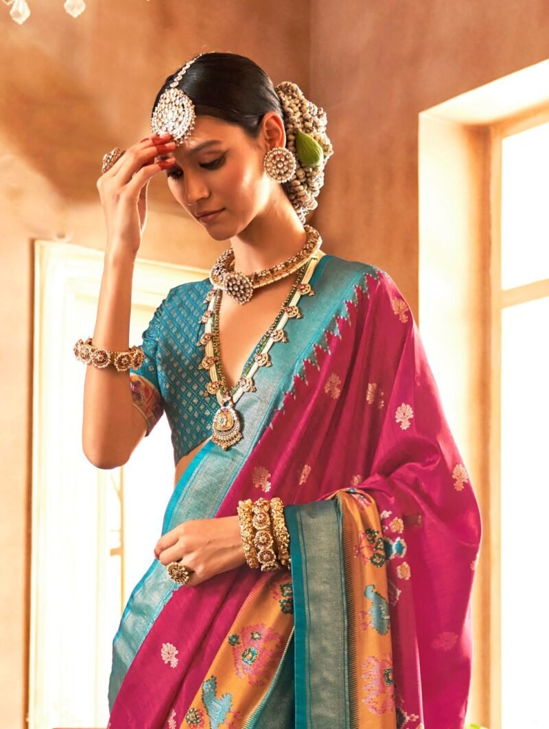 Dark Hot Pink Soft Silk Printed Patola Saree - Image 2
