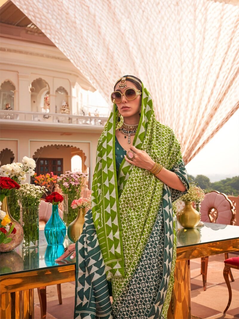 Light Green Sigma Silk Saree with Festive Prints - Image 4