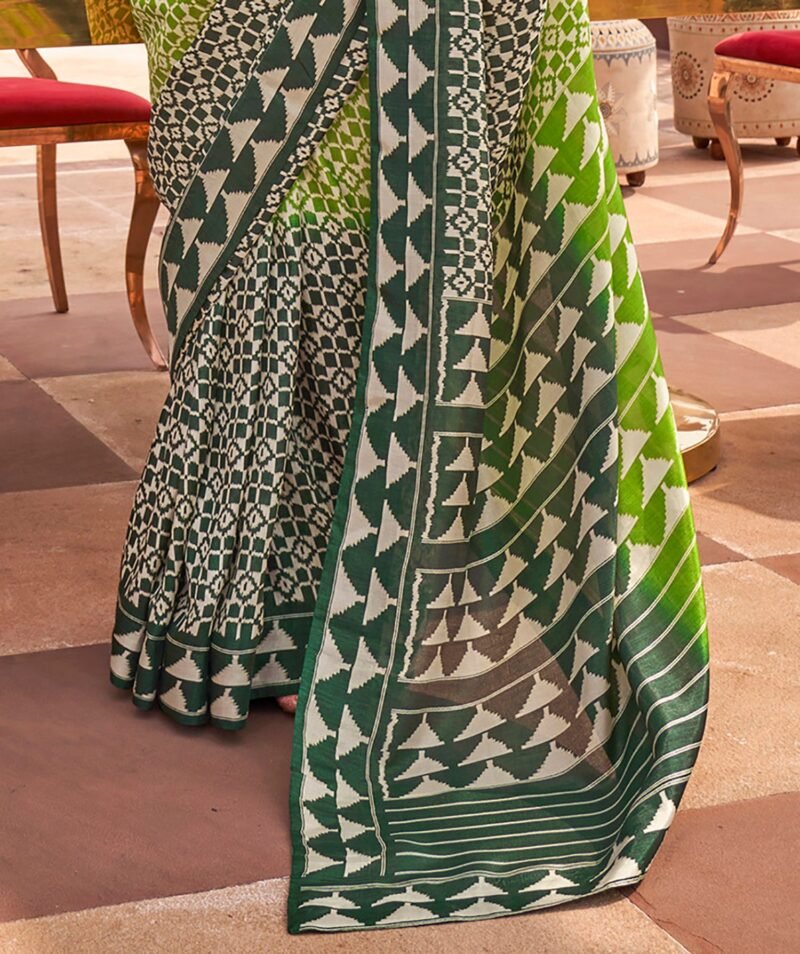 Light Green Sigma Silk Saree with Festive Prints - Image 2