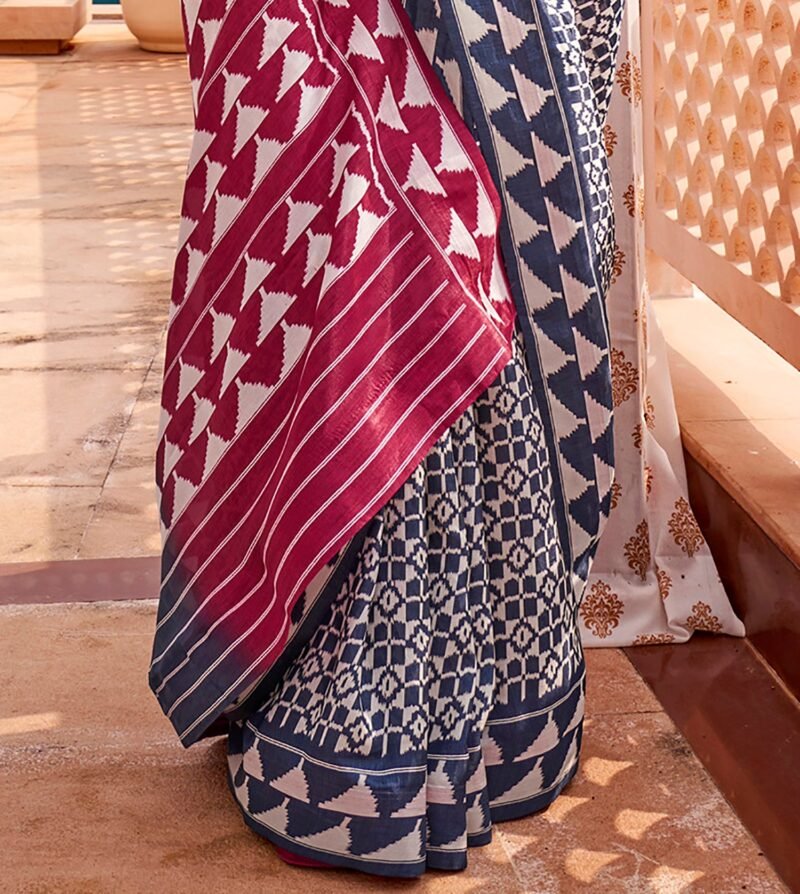 Berry Magenta Sigma Silk Saree with Patola Print - Image 2