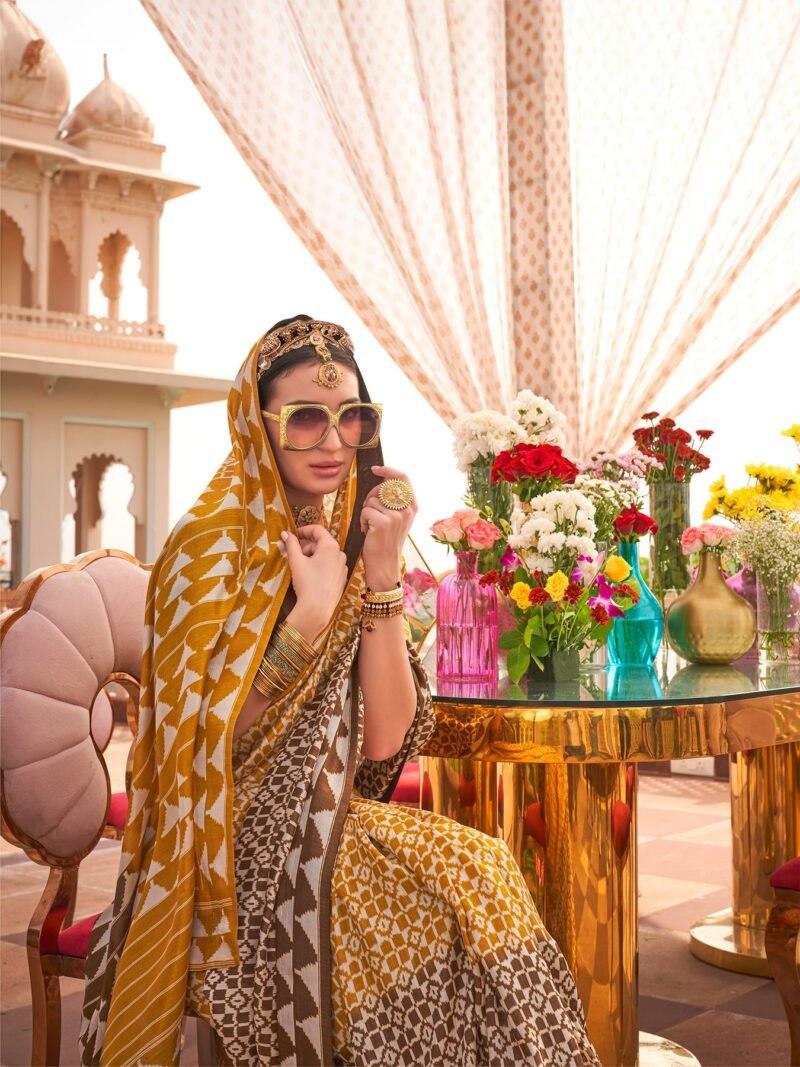 Yellow Sigma Silk Saree with Artistic Print - Image 3