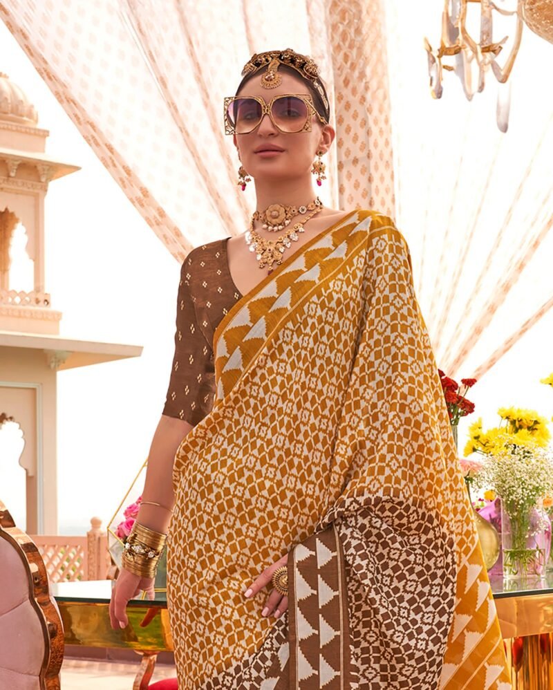 Yellow Sigma Silk Saree with Artistic Print - Image 4