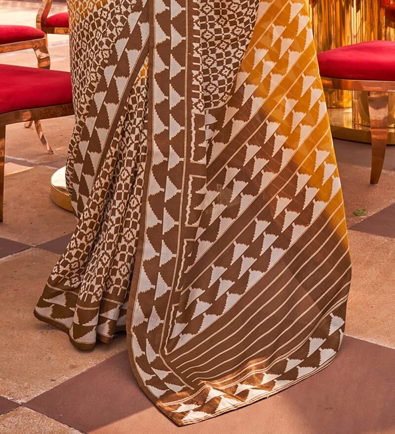 Yellow Sigma Silk Saree with Artistic Print - Image 2