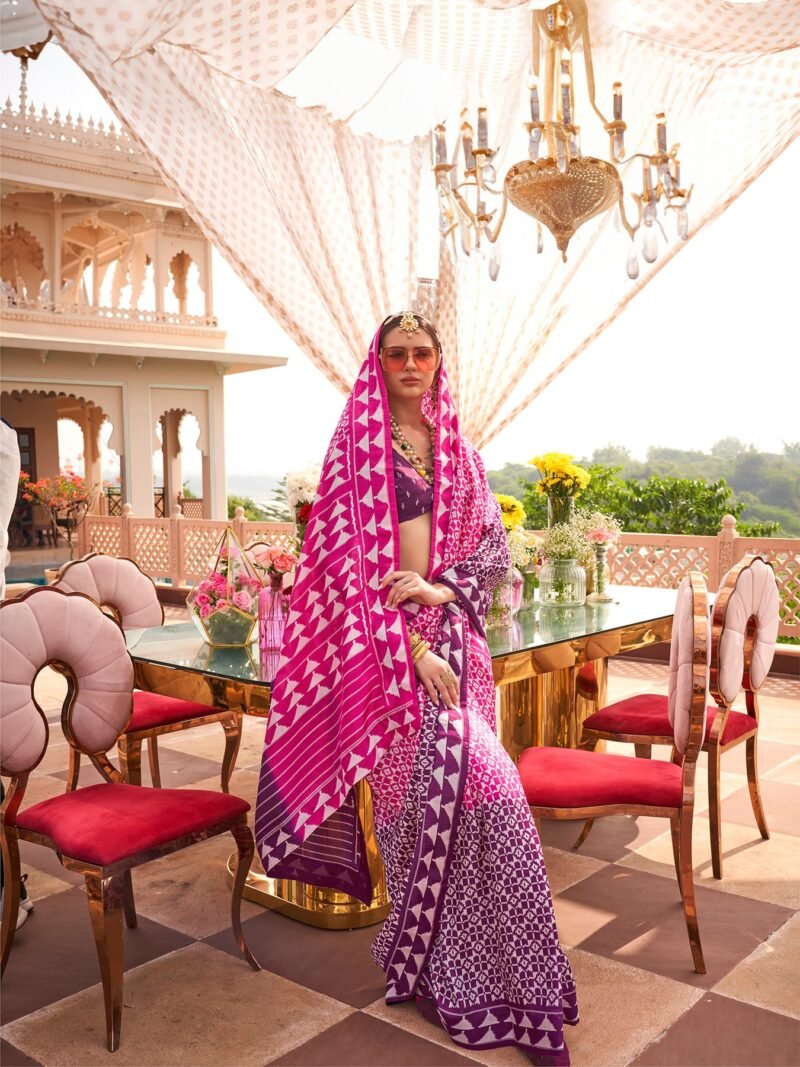 Pink Sigma Silk Saree with Patola Prints - Image 3