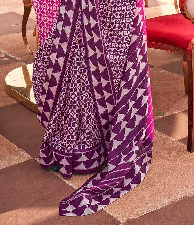 Pink Sigma Silk Saree with Patola Prints - Image 2