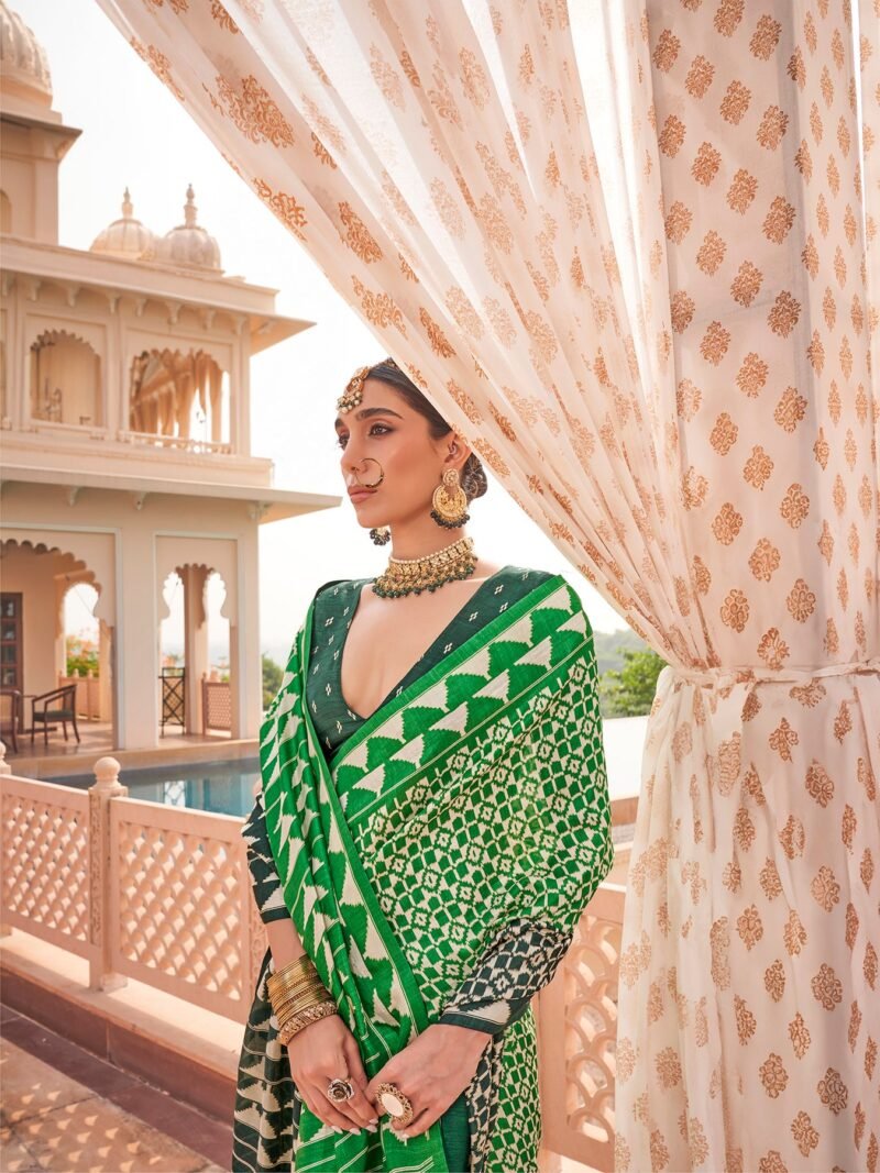 Green Sigma Silk Saree with Patola Style Print - Image 2