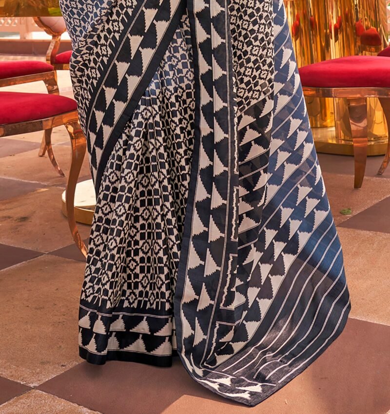 Dusty Blue Sigma Silk Saree with Festive Print - Image 2