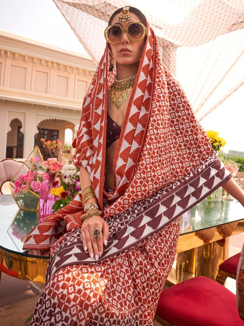 Orange Sigma Silk Saree with Elegant Patola Print - Image 4