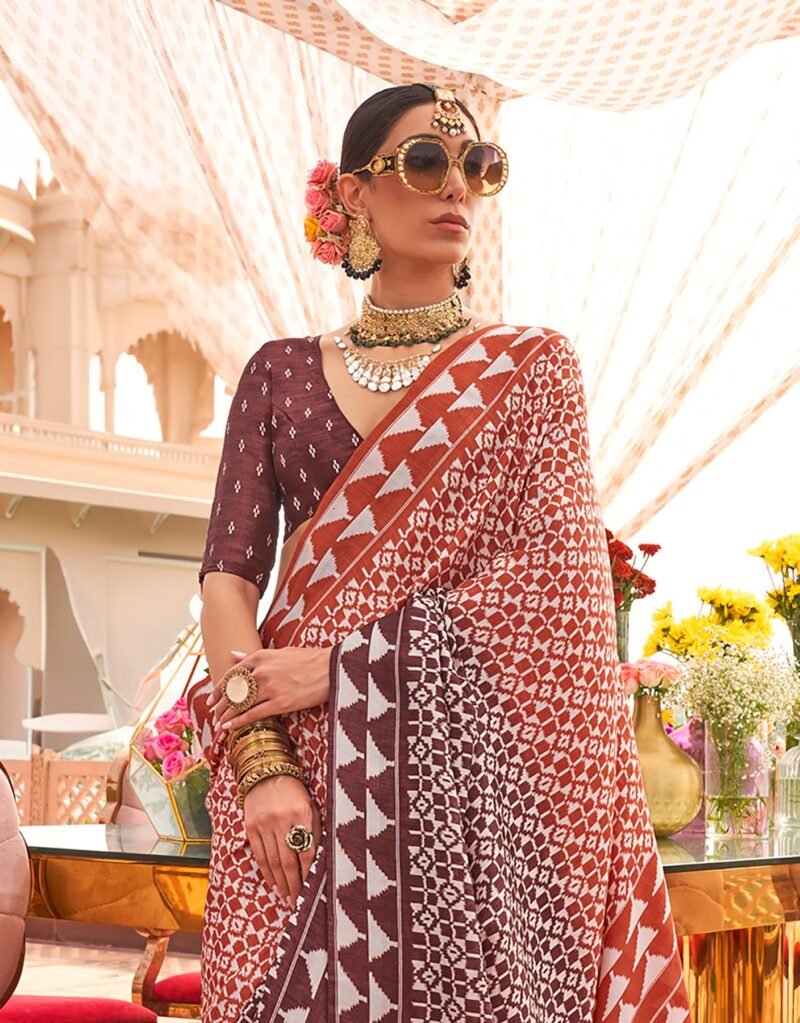 Orange Sigma Silk Saree with Elegant Patola Print - Image 3