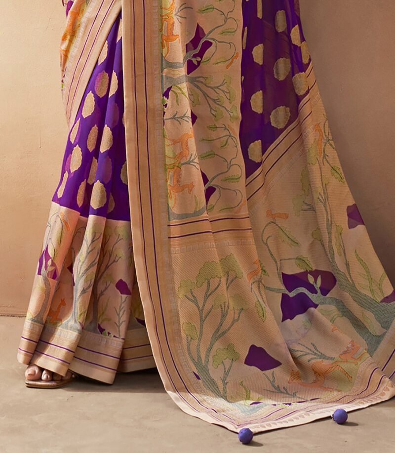 Violet Pure Georgette Floral Printed Saree - Image 2