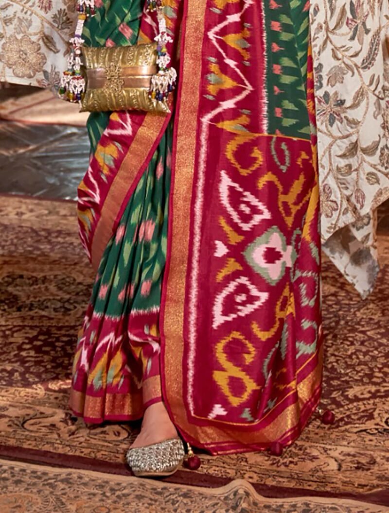 Green Polyester Viscose Silk Patola Printed Saree - Image 2