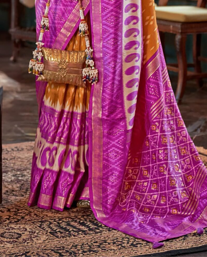 Orange Polyester Viscose Silk Patola Printed Saree - Image 2