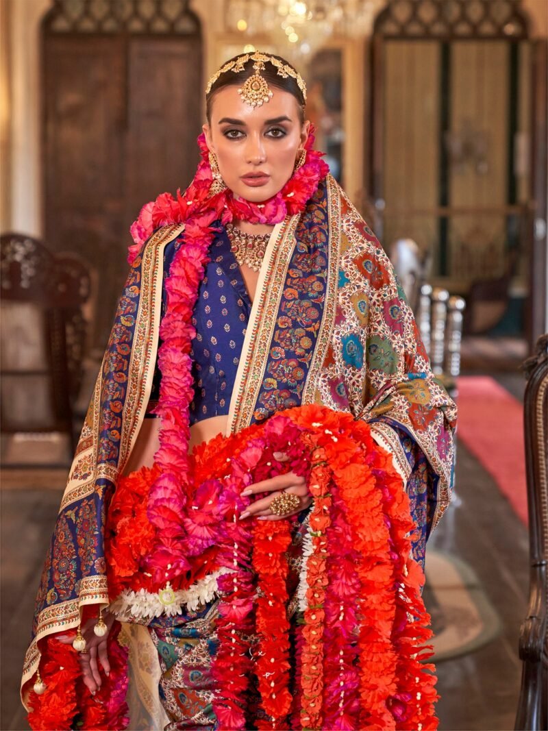 Beige Poly Viscose Silk Floral Pashmina Saree - Image 3