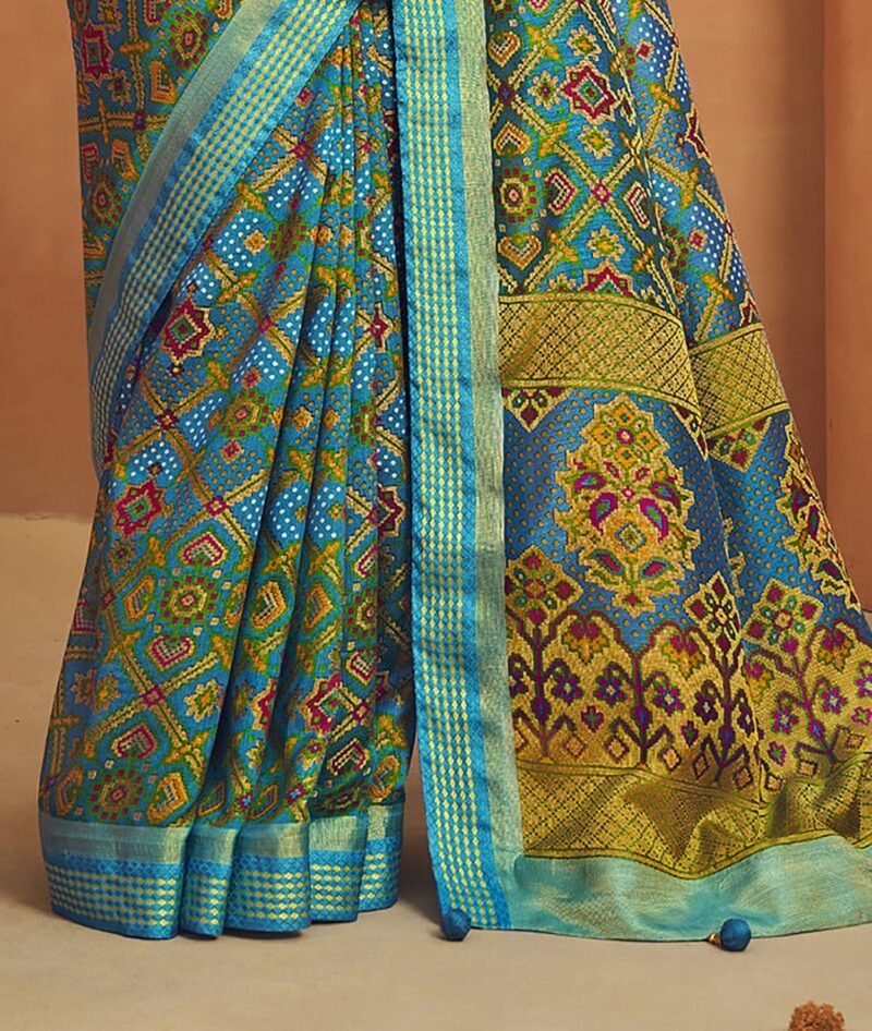 Blue Poly Viscose Georgette Geometric Banarasi Designer Saree - Image 2