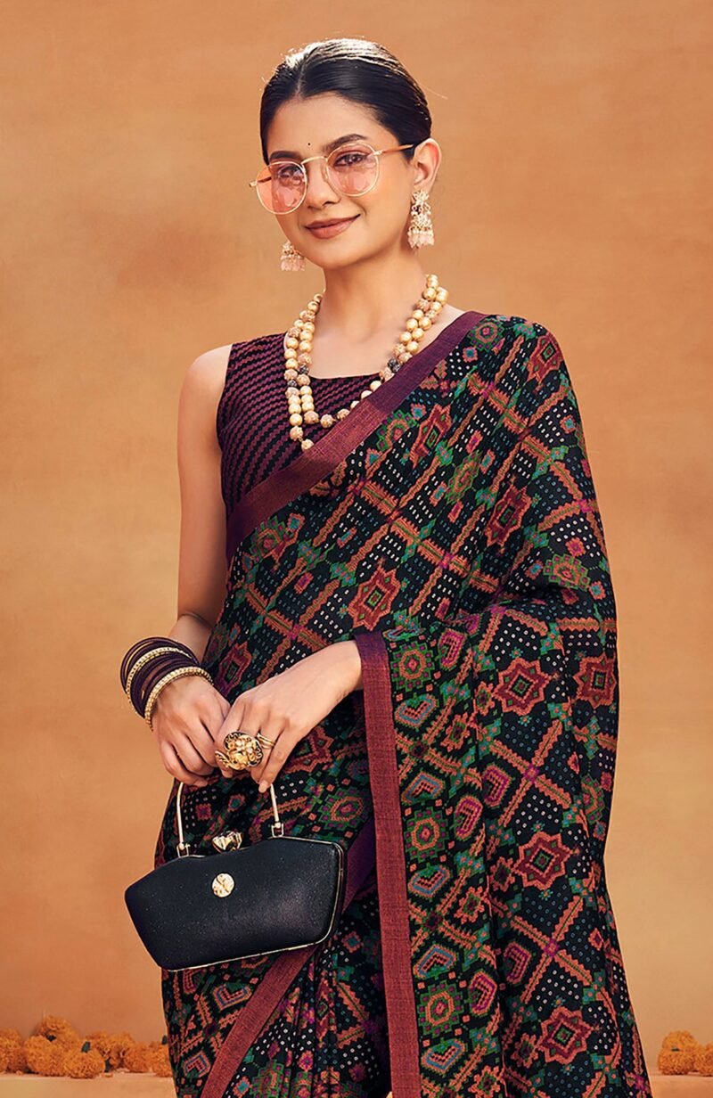 Black Poly Viscose Georgette Geometric Banarasi Designer Saree - Image 4