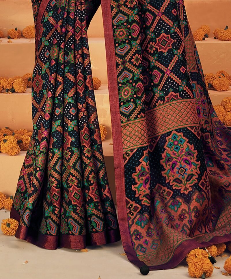 Black Poly Viscose Georgette Geometric Banarasi Designer Saree - Image 2