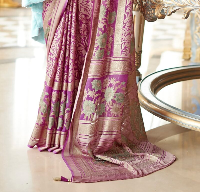 Twilight Lavender Poly Viscose Georgette Floral Foil Work Fancy Banarasi Saree - Image 2