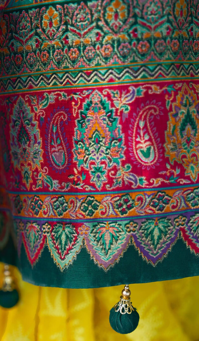 Yellow Poly Viscose Georgette Lucknowi Chikankari Work Fusion Pashmina Saree - Image 2