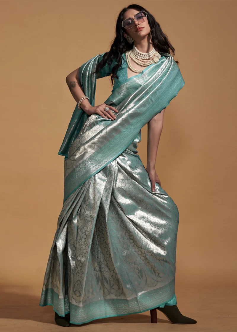 Teal Blue Luxe Kanjivaram Saree - Image 2