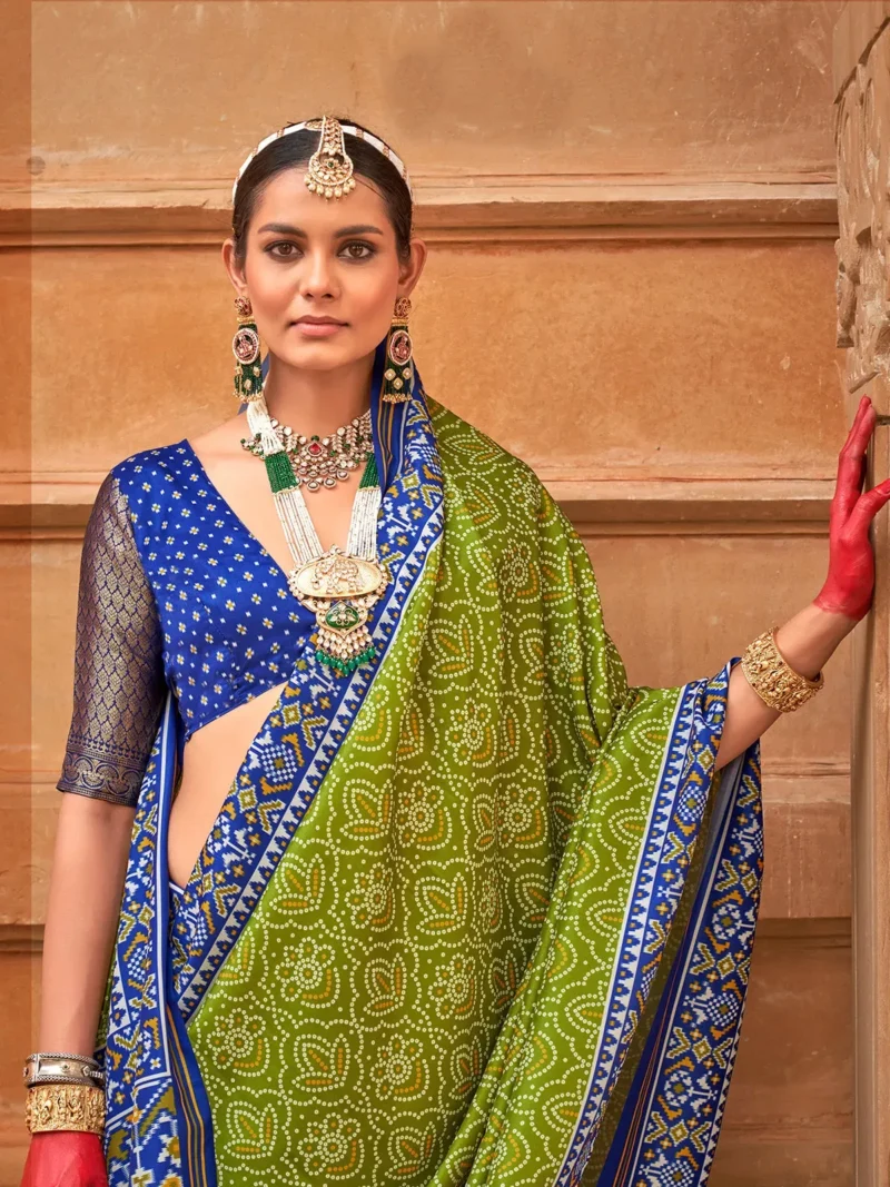 Hippie Green Printed Patola Saree - Image 3