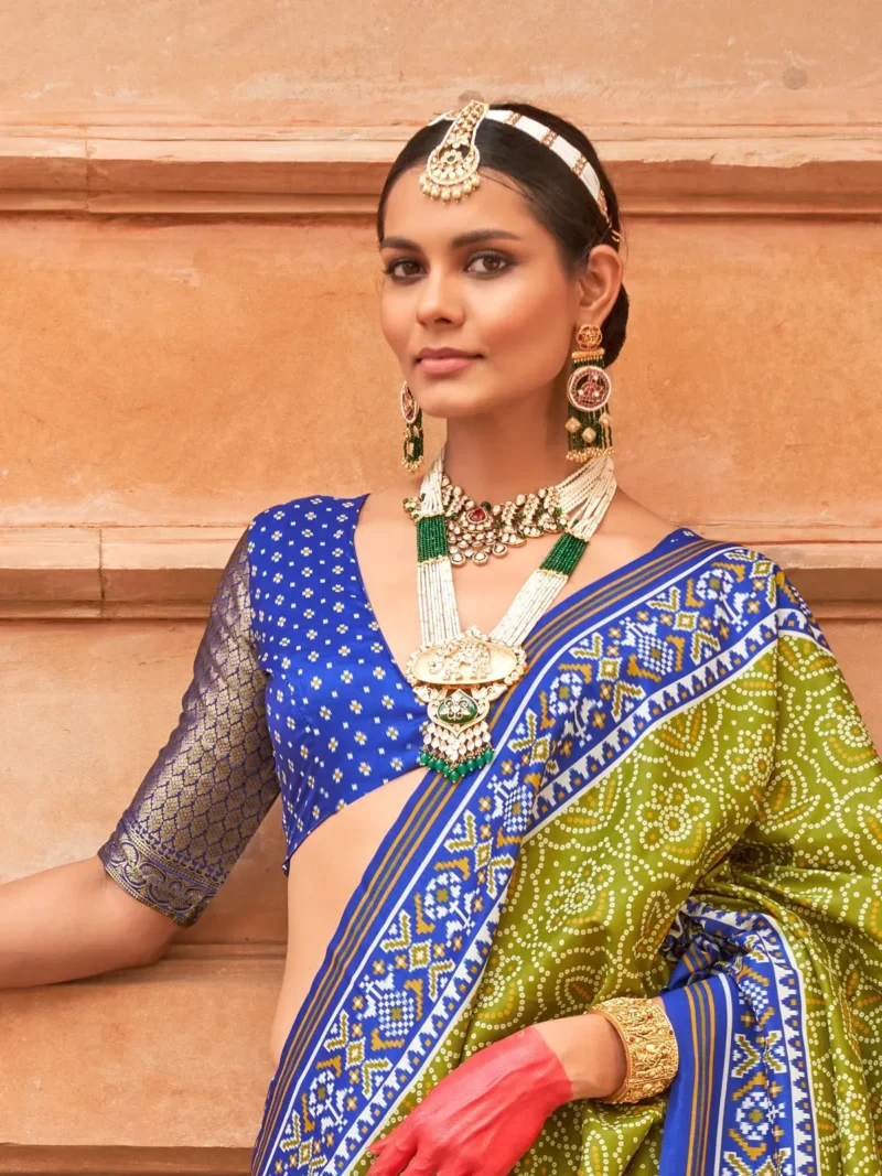 Hippie Green Printed Patola Saree - Image 4