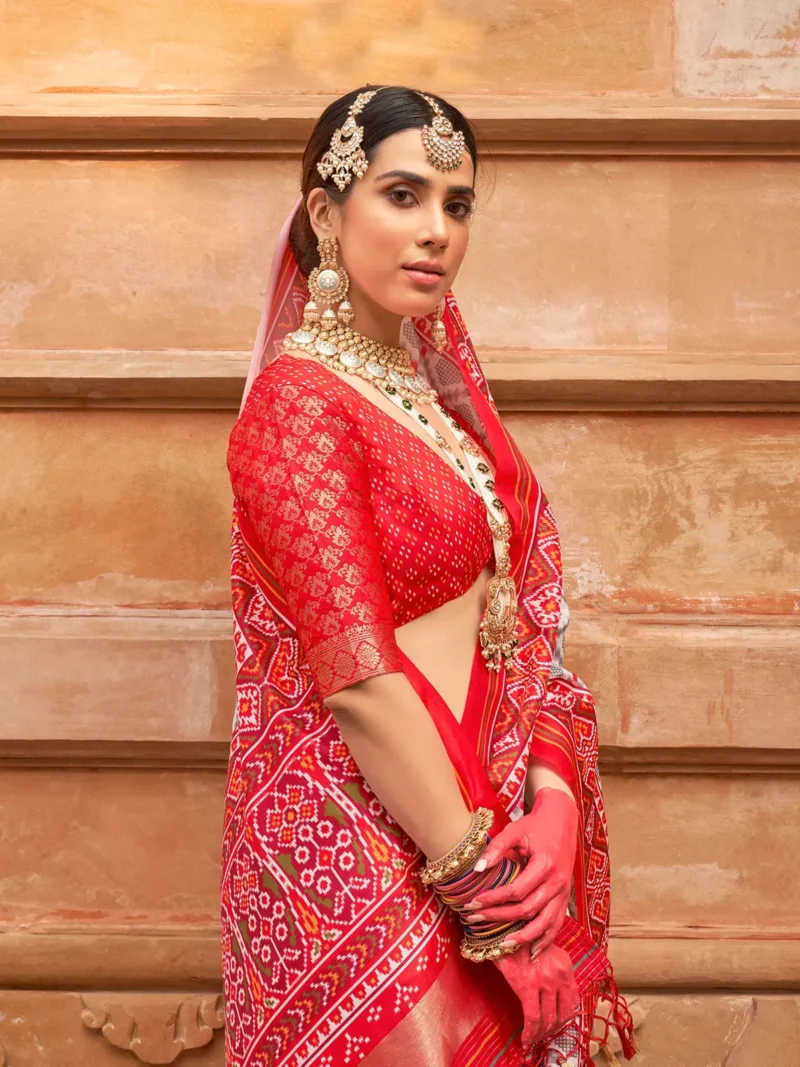 Santas Grey Printed Patola Saree - Image 3