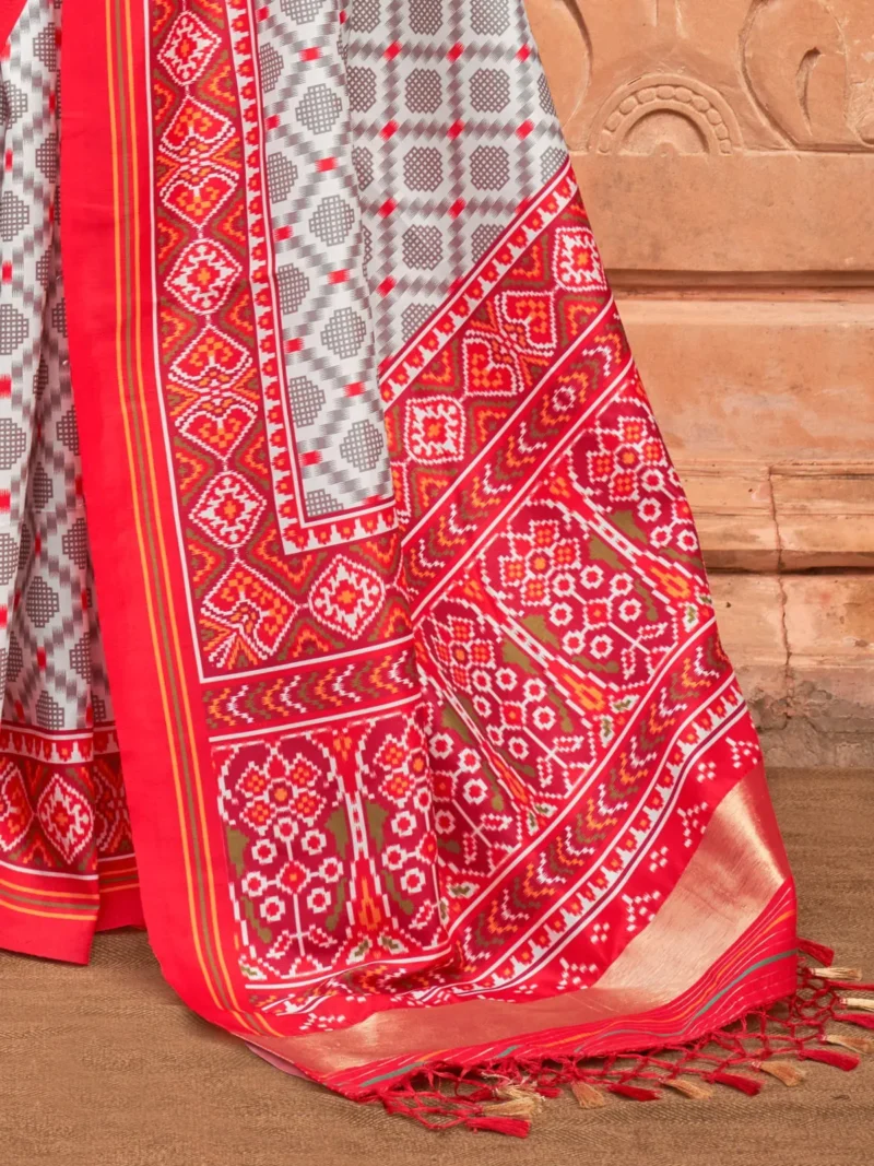 Santas Grey Printed Patola Saree - Image 2